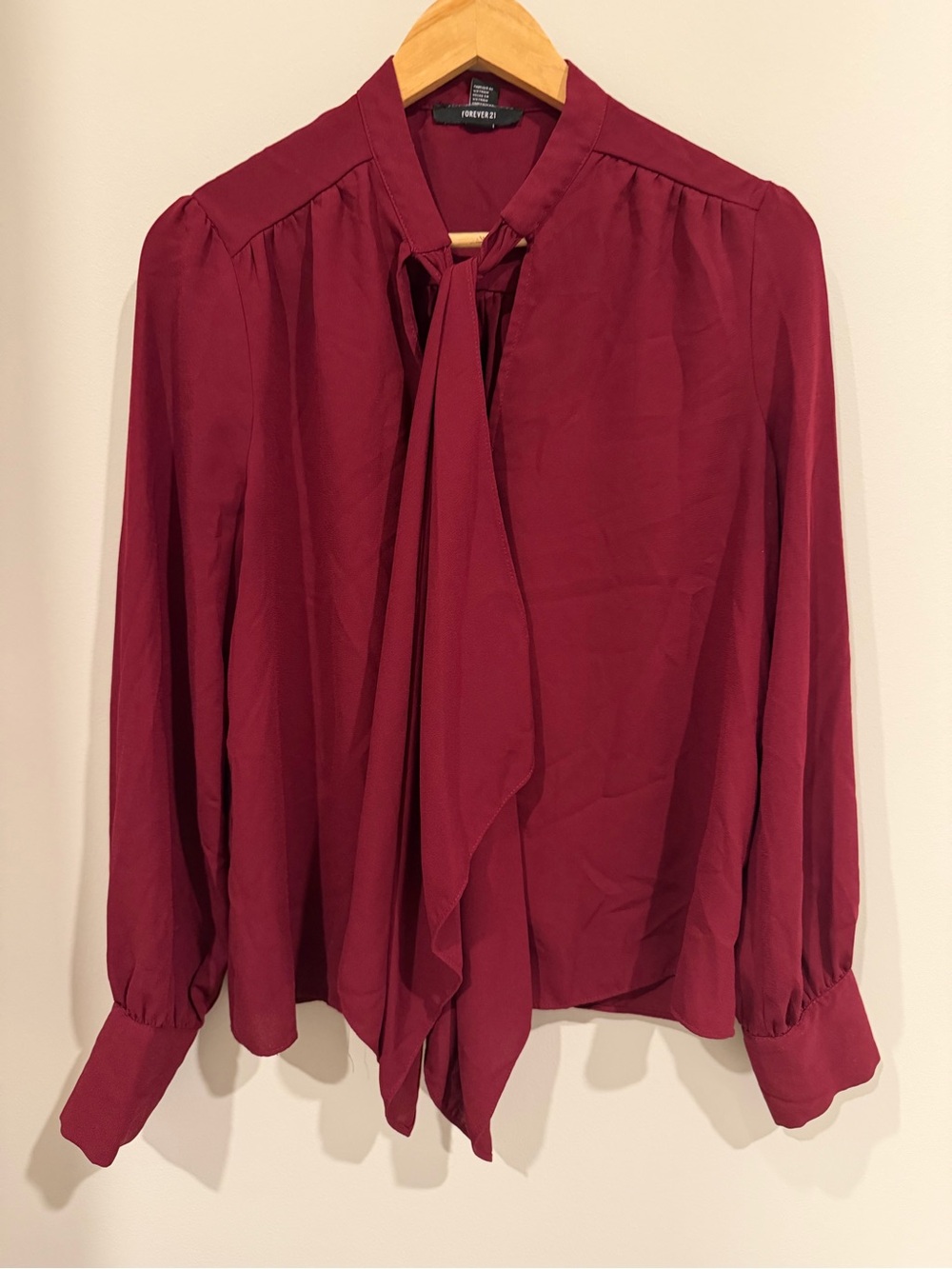 Forever 21 Women's Wine Tie-Neck Blouse